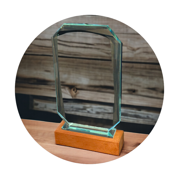 trophy verre et bois pour bureau avec boite ref : tr15 FB*