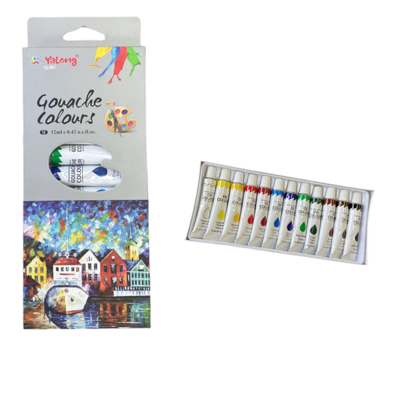 peinture gouache 12 tubes en couleur ref : yl21009-12 / yalong to go