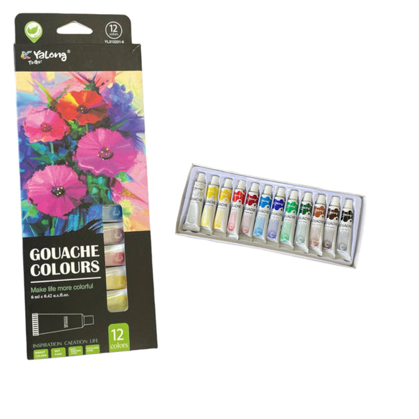 peinture gouache  colours 12 tubes 6ml ref : YL212221-6 yalong to go