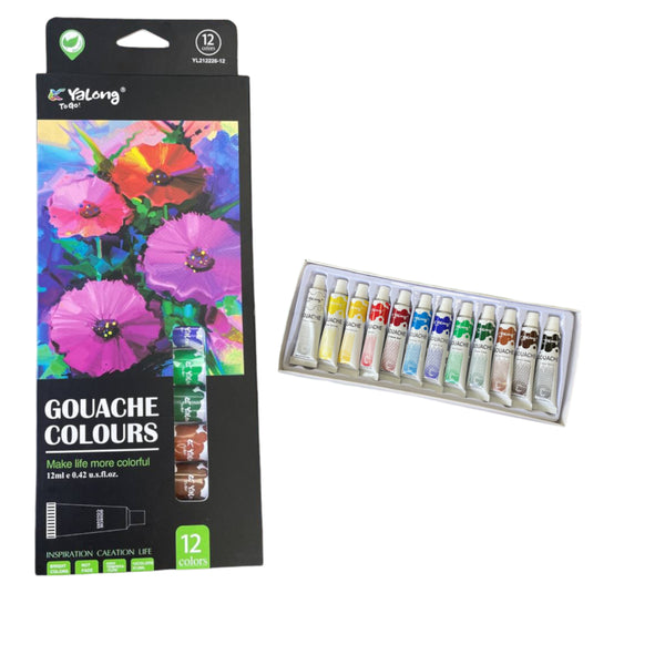 peinture gouache colours 12 tubes 12ml ref : YL212226-12 yalong to go