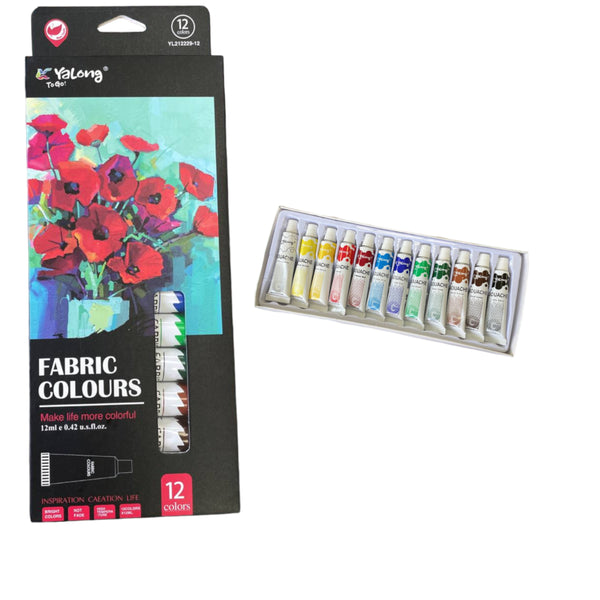 peinture gouache fabric colours 12 tubes 12ml ref : yl212229-12 yalong to go